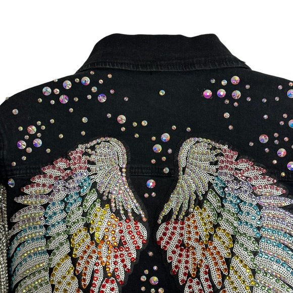 (H-224) Black Stretch Denim Jacket Size S - Picture 4 of 12